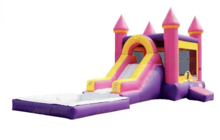 Pink and Purple Bounce House Waterslide Castle Combo with De