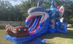 Shark Attack Dual Lane Bounce House Slide Combo (dry)