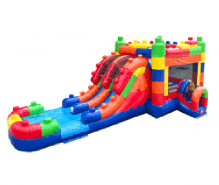 Building Block Double Lane Water Slide Bounce House